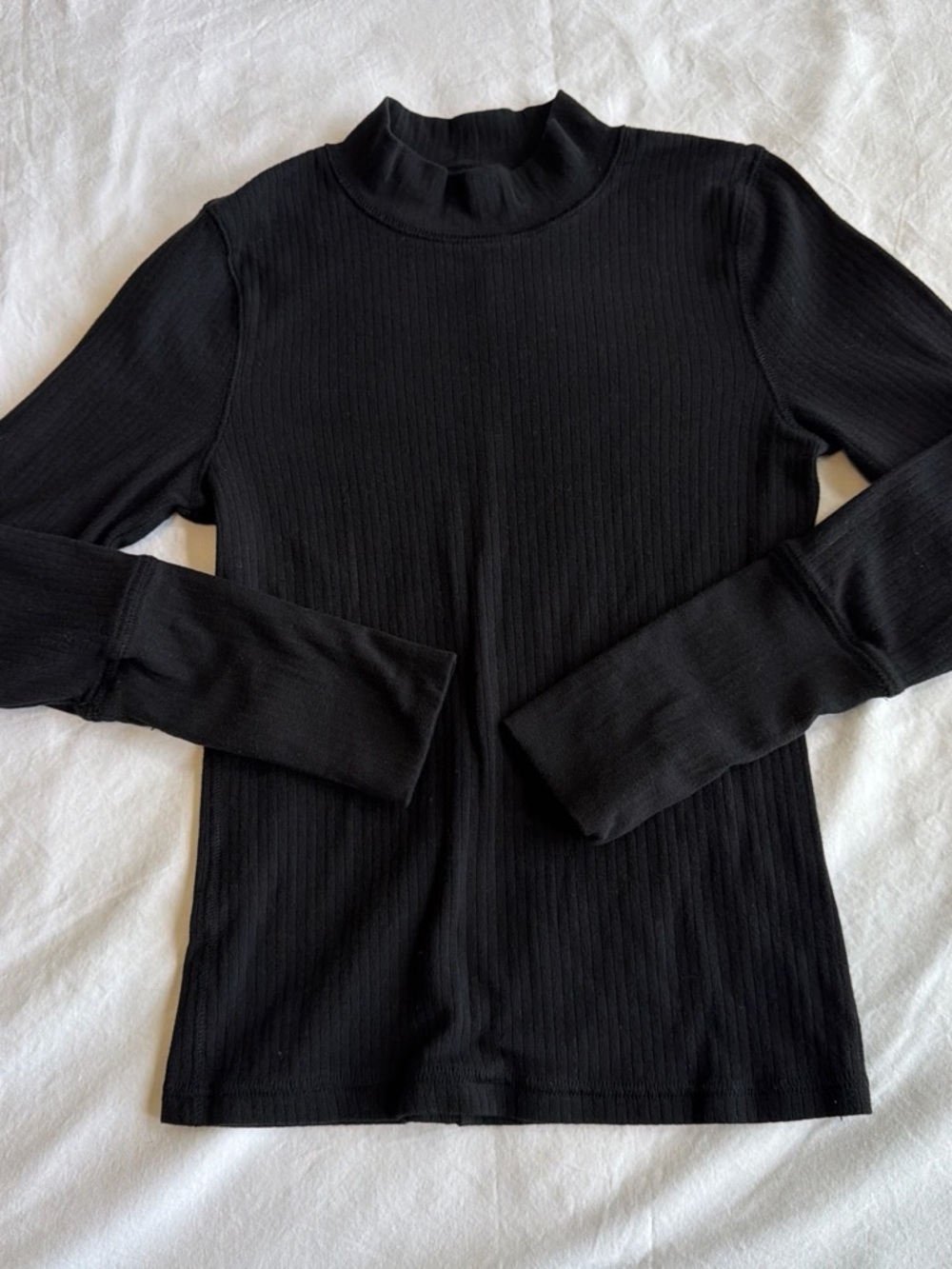 Free People Black Ribbed Mockneck Long Sleeve Top